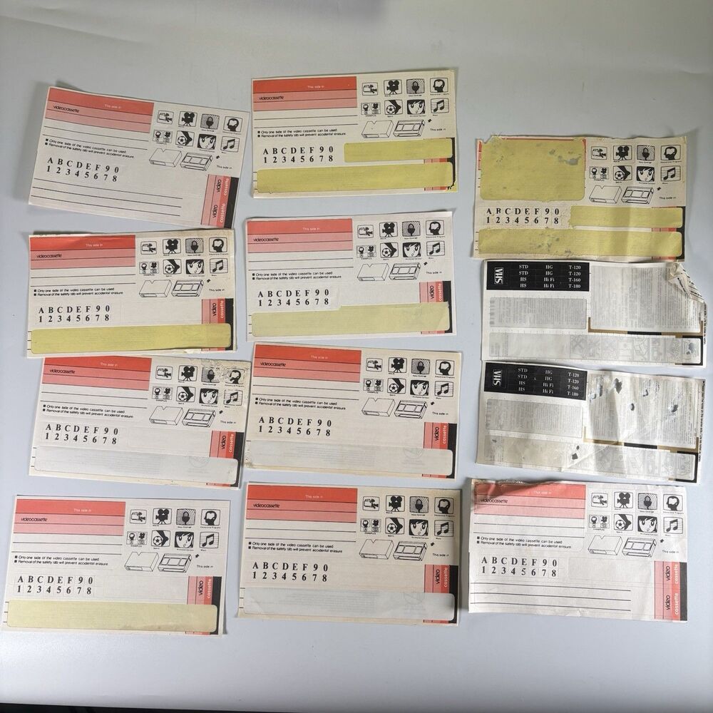Vintage VHS Label Stickers Video Cassette Labels 12 Lot Full /partial MIXED